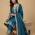 Teal designer chinon sequins embroidered work readymade suit