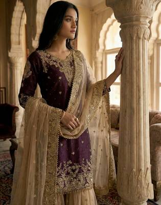 Wine designer heavy gmy silk sequins embroidered work readymade suit 4