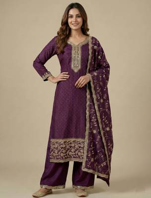 Wine designer chinon sequins embroidered work readymade suit 2