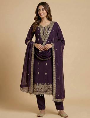 Wine designer fox georgette sequins embroidered work readymade suit 2