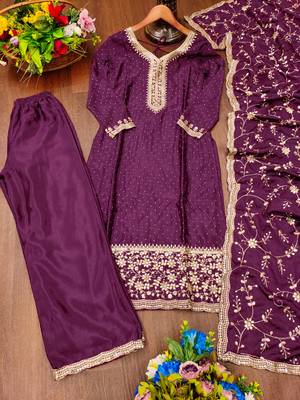 Wine designer chinon sequins embroidered work readymade suit 3