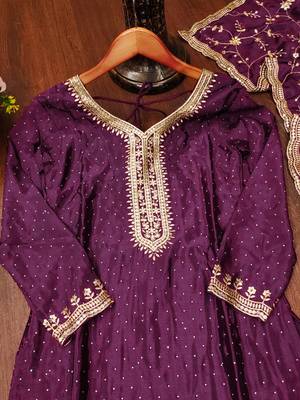 Wine designer chinon sequins embroidered work readymade suit 4