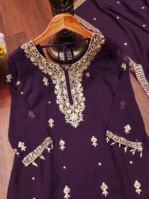 Wine designer fox georgette sequins embroidered work readymade suit 4
