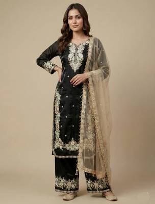 Black designer pure jimmy choo silk sequins embroidered work readymade suit 2