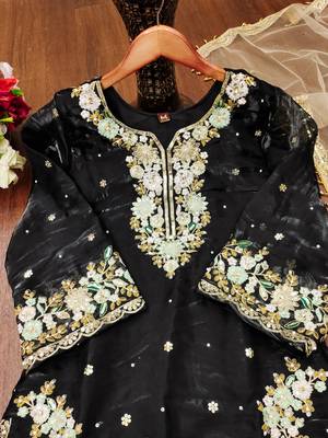 Black designer pure jimmy choo silk sequins embroidered work readymade suit 4
