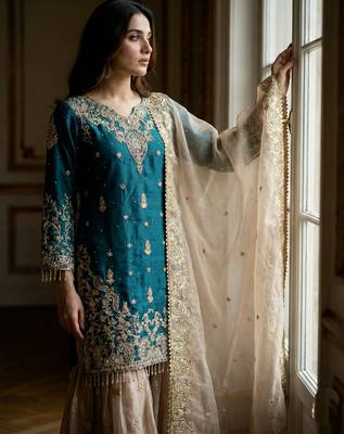 Rama designer heavy gmy silk sequins embroidered work readymade suit 3