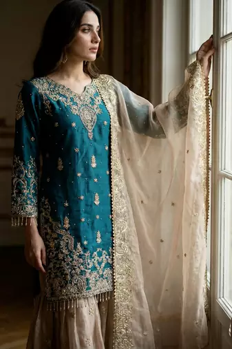 Rama designer heavy gmy silk sequins embroidered work readymade suit