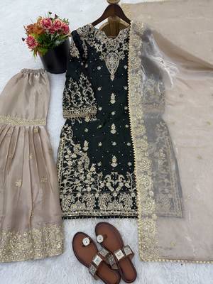 Black designer heavy gmy silk sequins embroidered work readymade suit 4