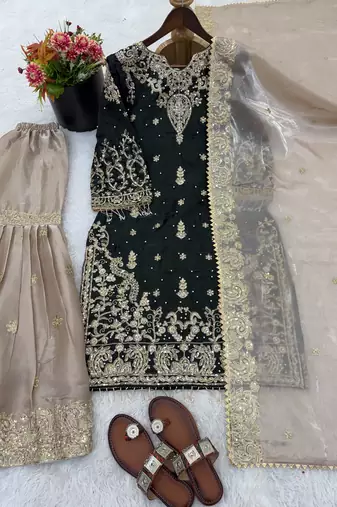 Black designer heavy gmy silk sequins embroidered work readymade suit