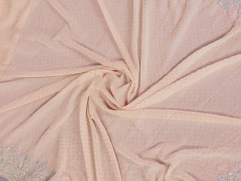 Peach soft georgette embroidered border saree with matching blouse piece 5
