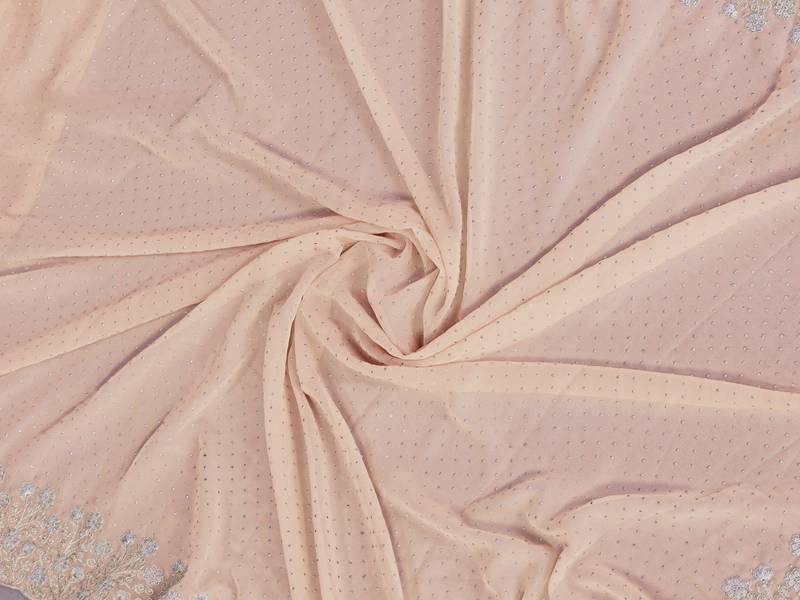 Peach soft georgette embroidered border saree with matching blouse piece