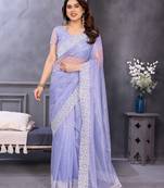 Light lavender soft twill net embroidered border saree with matching blouse piece