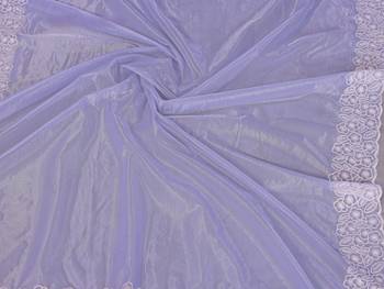 Light lavender soft twill net embroidered border saree with matching blouse piece 5