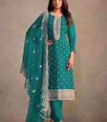 Turquoise organza embroidery work designer salwar suit