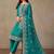 Turquoise organza embroidery work designer salwar suit