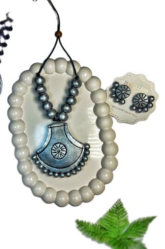 silver painted handmade jewellery necklace set