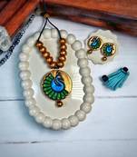 collection + terracotta + royal peacock charm necklace handmade jewellery