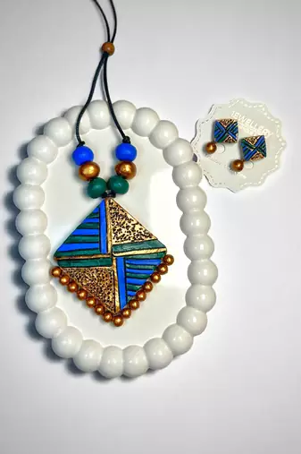 modern tribal pendent and earring handcrafted jewelry set