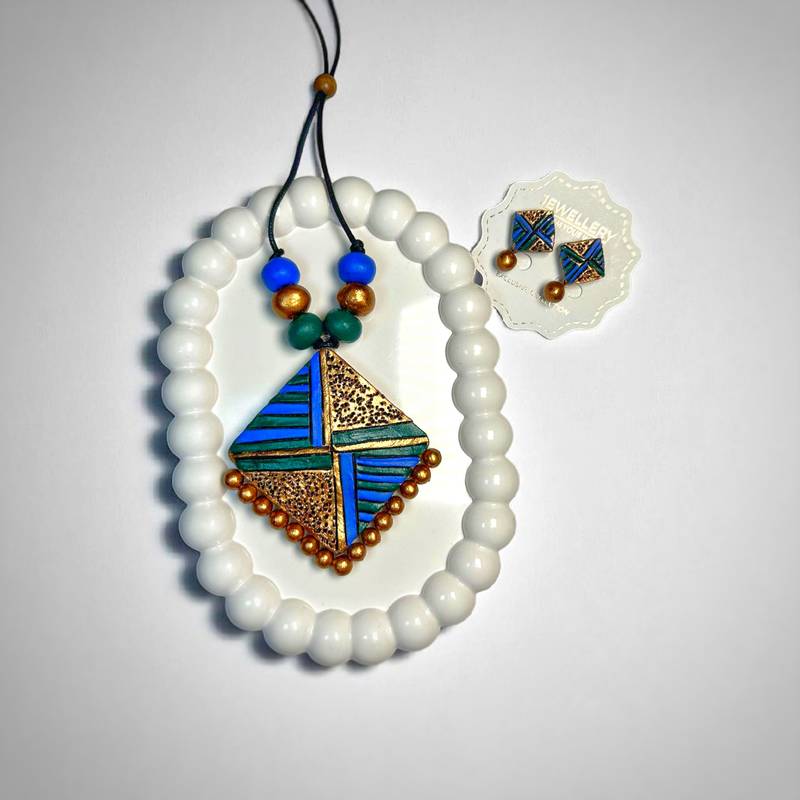 modern tribal pendent and earring handcrafted jewelry set