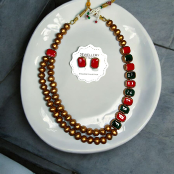 terracotta royal pattern necklace and earring handmade jewelry set 1
