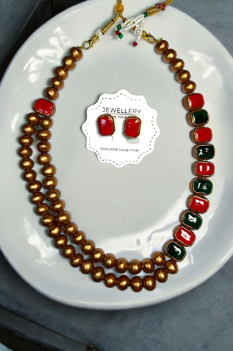 terracotta royal pattern necklace and earring handmade jewelry set