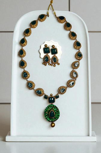 terracotta jewelry ethnic green gemstone necklace and earring set