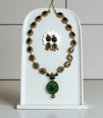 terracotta jewelry ethnic green gemstone necklace and earring set