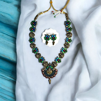 artisan peacock charm necklace and earring handmade jewelry 1