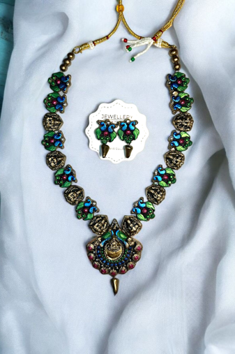 artisan peacock charm necklace and earring handmade jewelry