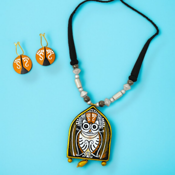 terracotta traditional clay owl good luck charm necklace set 1