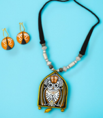 terracotta traditional clay owl good luck charm necklace set