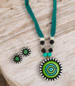 handmade | unison green sun terracotta pendant with earring