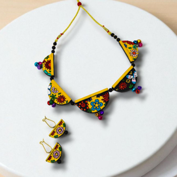 by astria terracotta geometry jewelry set statement necklace with earring 1