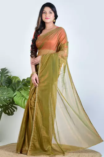 Green plain tissue unstitched blouse piece elegant traditional saree