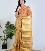 Gold plain tissue unstitched blouse piece elegant traditional saree