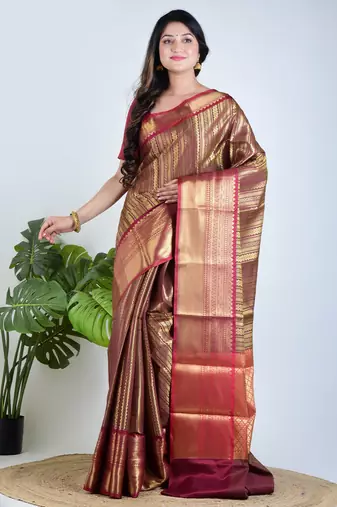 Gold hand woven tissue unstitched blouse piece elegant traditional saree