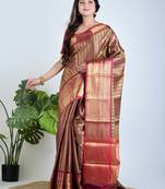 Gold hand woven tissue unstitched blouse piece elegant traditional saree