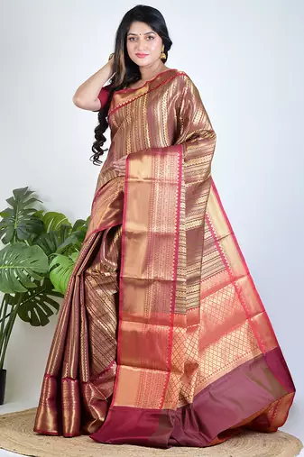 Gold hand woven tissue unstitched blouse piece elegant traditional saree