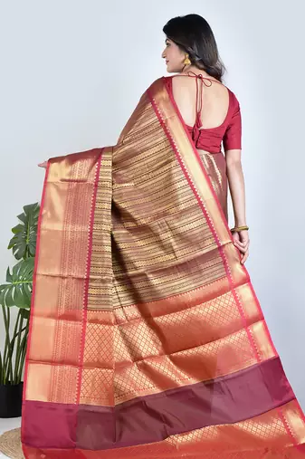 Gold hand woven tissue unstitched blouse piece elegant traditional saree