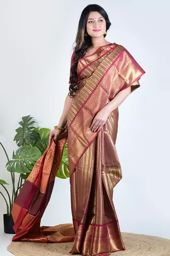 Gold hand woven tissue unstitched blouse piece elegant traditional saree