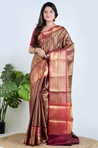 Gold hand woven tissue unstitched blouse piece elegant traditional saree