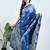 Blue printed silk unstitched blouse piece elegant traditional saree
