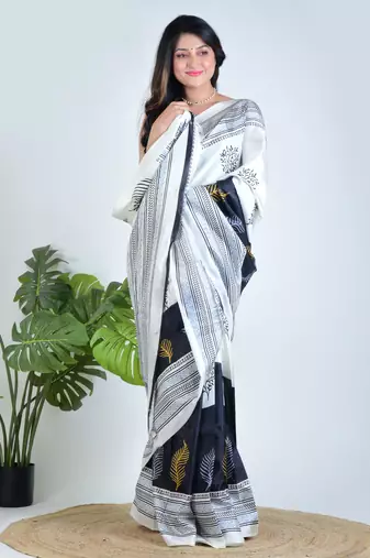 White printed silk unstitched blouse piece elegant traditional saree