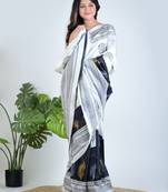 White printed silk unstitched blouse piece elegant traditional saree