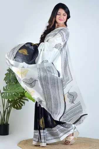 White printed silk unstitched blouse piece elegant traditional saree