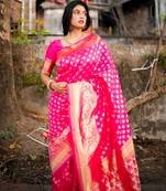 Pink woven silk unstitched blouse piece elegant traditional saree