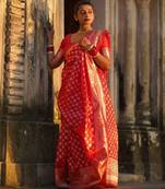 Red woven silk unstitched blouse piece elegant traditional saree