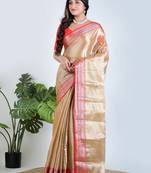 Gold plain tissue unstitched blouse piece elegant traditional saree