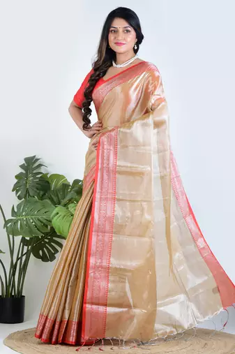 Gold plain tissue unstitched blouse piece elegant traditional saree