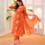 Womens orange rayon straight kurta set hand embroidered festival wear